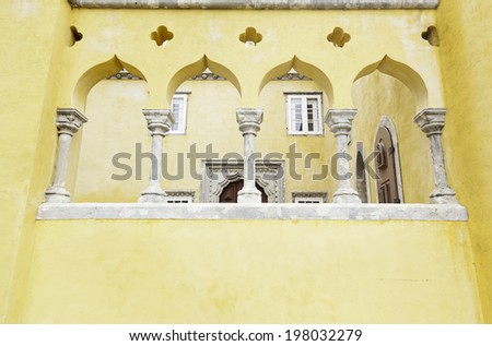 Yellow Castle in Sintra, detail of old construciion, tourism in Portugal