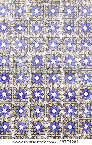 Wall tiles with typical old Lisbon, detail of traditional decoration of Portugal, ceramic art