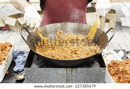 Cooking ground beef, detail of a chef preparing red meat