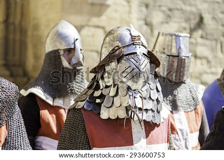Medieval hull of a Knight Templar, detail of a metal helmet