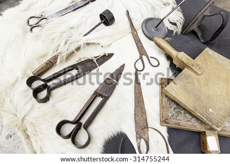 Tools for wool, detail of objects to look wool