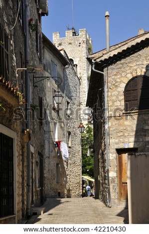 Narrow street in the village of Vence in southeastern France, department des Alpes Maritimes