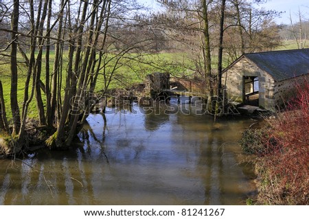Old wash house at Saint-Georges-le-Gaultier, Sarthe department, in the region of Pays-de-la-Loire in north-western France