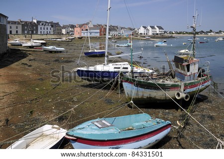 Port of Port Louis with small boats in the foreground, the Morbihan department in Brittany in north-western France