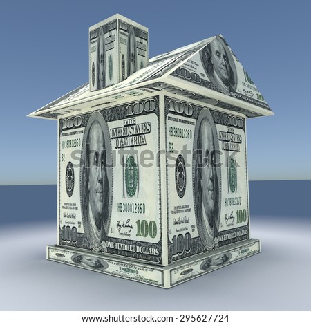 Tree 3d houses from the money dollars. Business concept