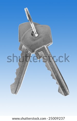 two silver keys over the blue background