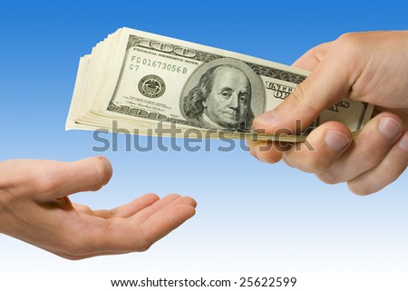 finance concept. money in hand over blue