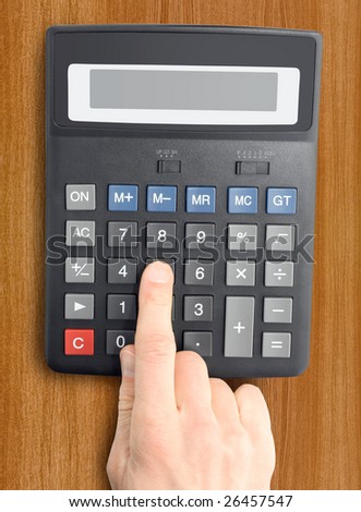 electronic calculator with a hand