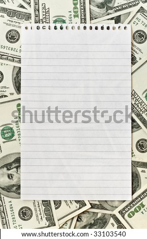 blank white paper over money background for writing