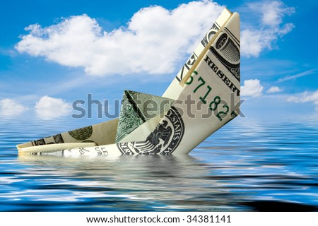 crisis concept. money ship wreck in water