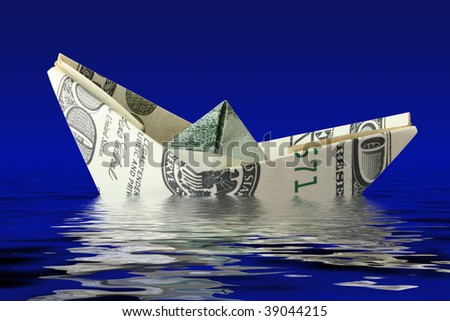 crisis concept. money ship wreck in water