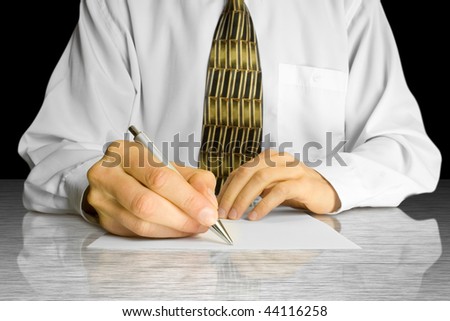 business concept. Businessman writes a pen on an empty paper