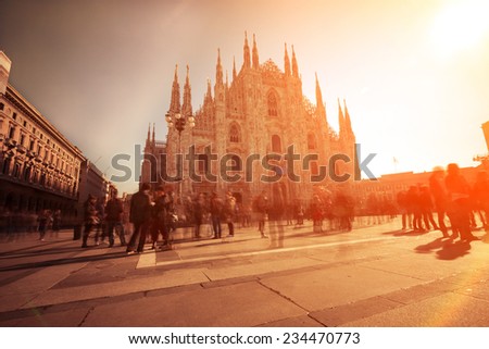 Piazza del Duomo of Milan, using nd filter to allow longer exposures. The photo has been taken during iStockalypse 2011 in Milan