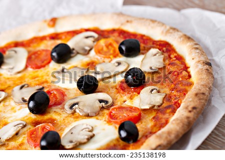 Pizza with olives and mushrooms