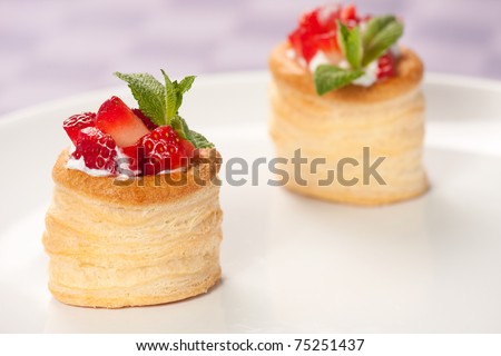 Strawberry Tart with Fresh Cream in Puff Pastry