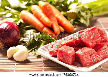 Raw Ingredients For A Traditional Beef Stew Recipe