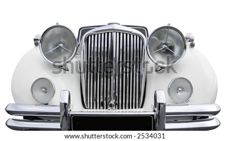 stock photo Front of a white old car clipping path