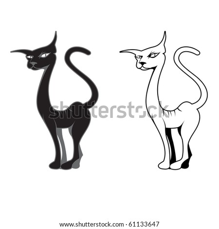 black and white cat cartoon. lack and white cat cartoon.
