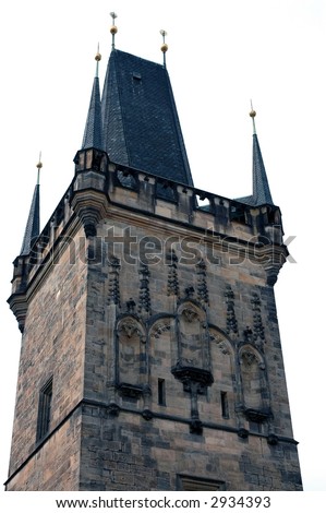 old town tower in Prague isolated on white