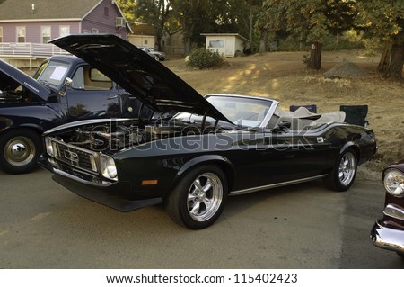 WEST POINT, CA - OCTOBER 6: 1970\'s Ford Mustang at the antique vehicle and hot rod car rally at the 38th Lumberjack day parade, on October 6, 2012 in West Point.