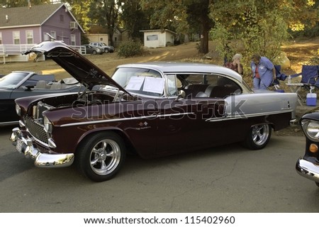 WEST POINT, CA - OCTOBER 6: 1955 Chevrolet Bel Air at the antique vehicle and hot rod car rally at the 38th Lumberjack day parade, on October 6, 2012 in West Point.
