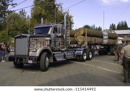 WEST POINT, CA - OCTOBER 6: Logging truck in the 38th  Lumberjack day  parade, on October 6, 2012 in West Point.