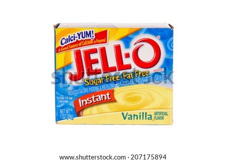 Hayward, CA - July 24, 2014: Jello brand gelatin, vanilla flavored