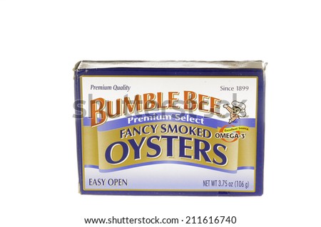 West Point - August 17, 2014: Can of Bumble Bee brand fancy Smoked oysters