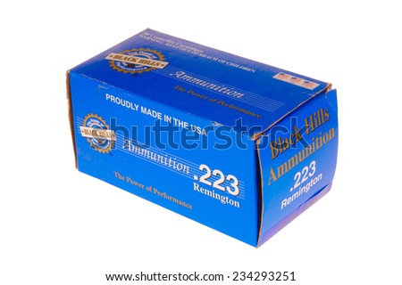 Hayward, CA - November 26, 2014: Box of Black Hills brand .223 Remington ammunition