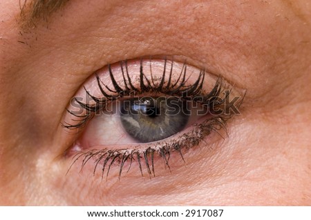 Closeup of a 33 year old womans eye with makeup