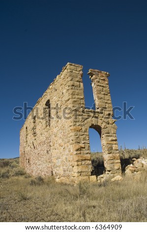 Old dilapidated building in ghost town called Elizabeth in New Mexico on the enchanted circle