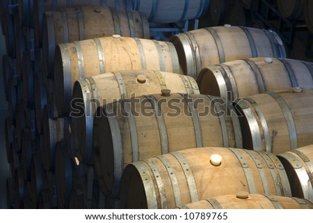 Aging barrels in a Winery in Northern California