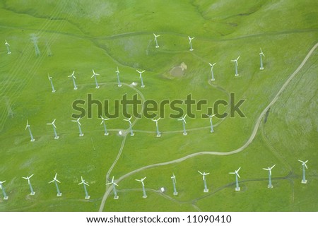 Alternate energy power source wind generators in California from the air