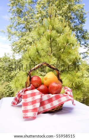 fresh fruit in a basket in the outdoors