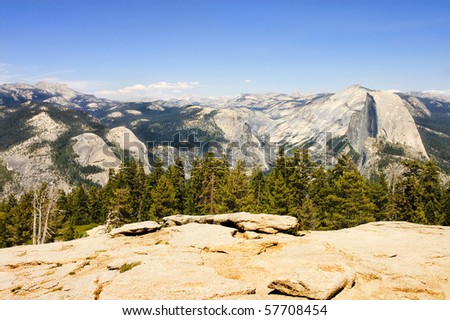 Yosemite with half Dome, Indian Dome, North Dome and the Sierra Nevadas from Sentinel Dome all the way to Nevada