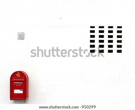 not created abstractions, curves, lines, patterns hre a wall with a red post box in denmark
