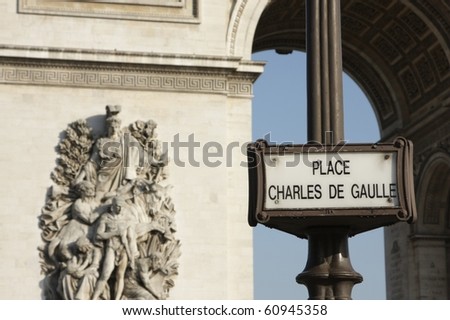 paris street signs and indication in the city intra muros, Place Charles de Gaulle with the triumphal arch