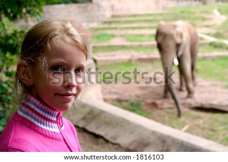Young girl and elephant. Zoo. Nuremberg.