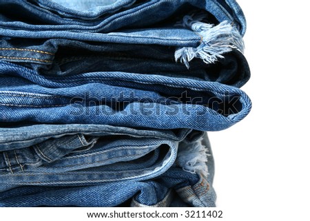 Trousers made of blue denim jeans on a white background