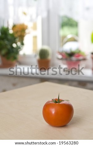 Vegetables lying on the tabla on window background