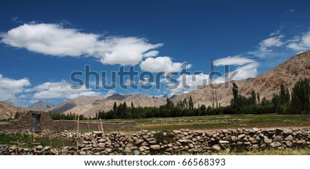 wall made of stone in ladakh in india