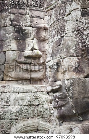face made of stone at angkor in cambodia