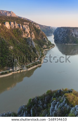 landscape in the Danube Gorges. Cazanele Mari, Romania