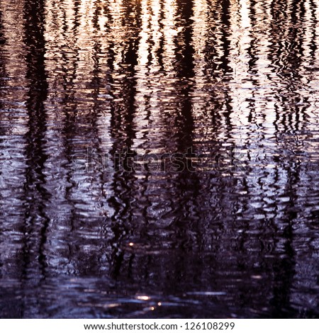 trees mirrored on rippled water surface