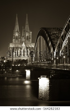 Cologne Cathedral and Bright in the night .sepia image