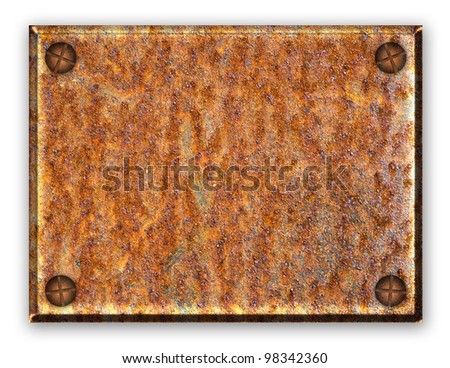 empty rusty metal plate on white