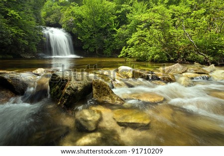 Beautiful waterfall in lush rain forest