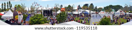 CHRISTCHURCH, NEW ZEALAND - NOVEMBER 16: Panoramic view of the fair ground and side shows area at the 2012 Canterbury A&P Show on November 16, 2012 in Christchurch.