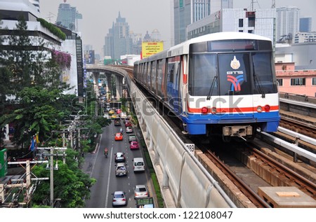 BANGKOK, THAILAND - DECEMBER 01: The BTS Skytrain (Bangkok Mass Transit System) celebrates thirteen years in operation & 600,000 passengers a day on December 01, 2012 in Bangkok.