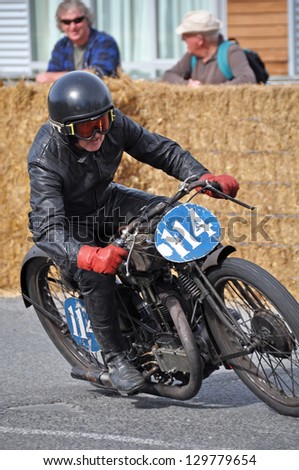 METHVEN, NEW ZEALAND - APRIL 02, : Keith McLeod on a 1929 AJS competing at the Methven Mountain Thunder street race meeting on April 02, 2009 in Methven.